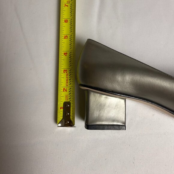 Ferragamo | Size 8 | Metallic Grey (Gunmetal) Megan Block Heeled Pumps - Picture 3 of 12